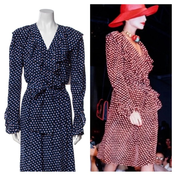 Yves Saint Laurent S/S 1983 vintage silk wrap dress - Picture 1 of 9